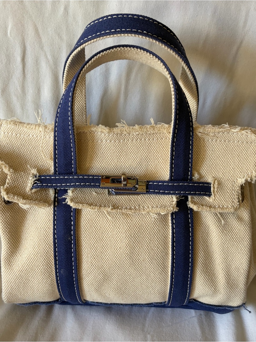Canvas Boatkin Mini Tote in Natural and Navy